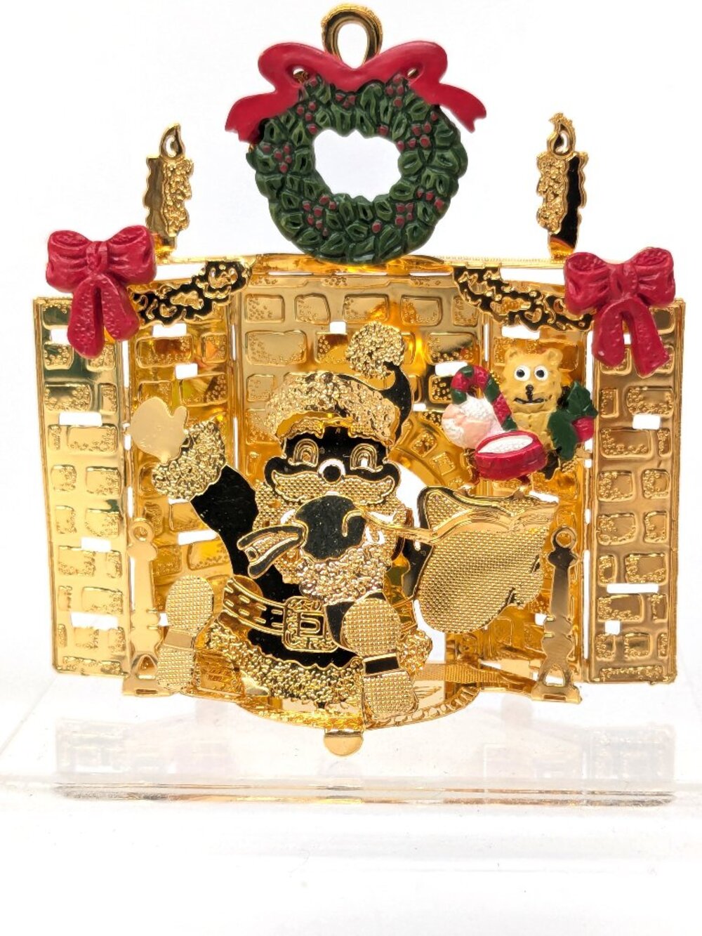Danbury Mint Gold Ornament Santa at Fireplace Painted Wreath Toys 23K Plated